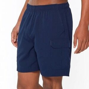 NWT‎ Jensen Swim Trunks Men S Navy Blue Mesh Lined Elastic Waist Cargo Pocket